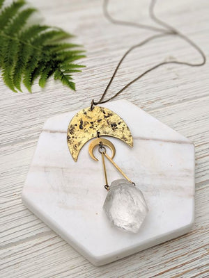 Gold Crescent Moon Quartz Necklace